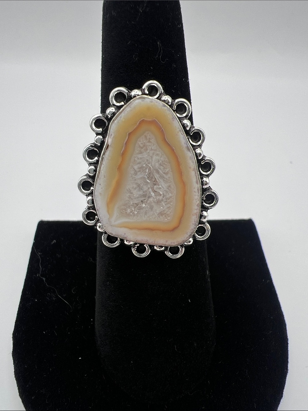 Natural Agate Slice Druzy Statement Ring size 7 1/2